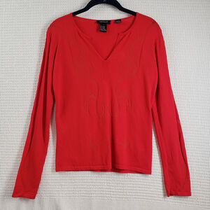 Vermani Top Womens Large Red Y2k Stretch Long Sleeve Sheer Sexy Goth Casual